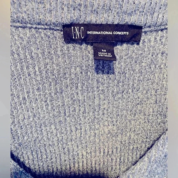 Inc International Concept V-Neck Puff-Sleeve Knit Top Rayon Blend Blue EUC Sz: M - Picture 3 of 10